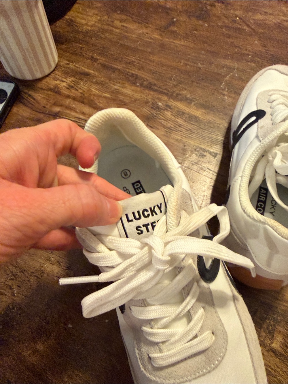 Women’s White Lace-Up Sneakers with Black Loop Accent. Worn once. Sz8 - Picture 4 of 8